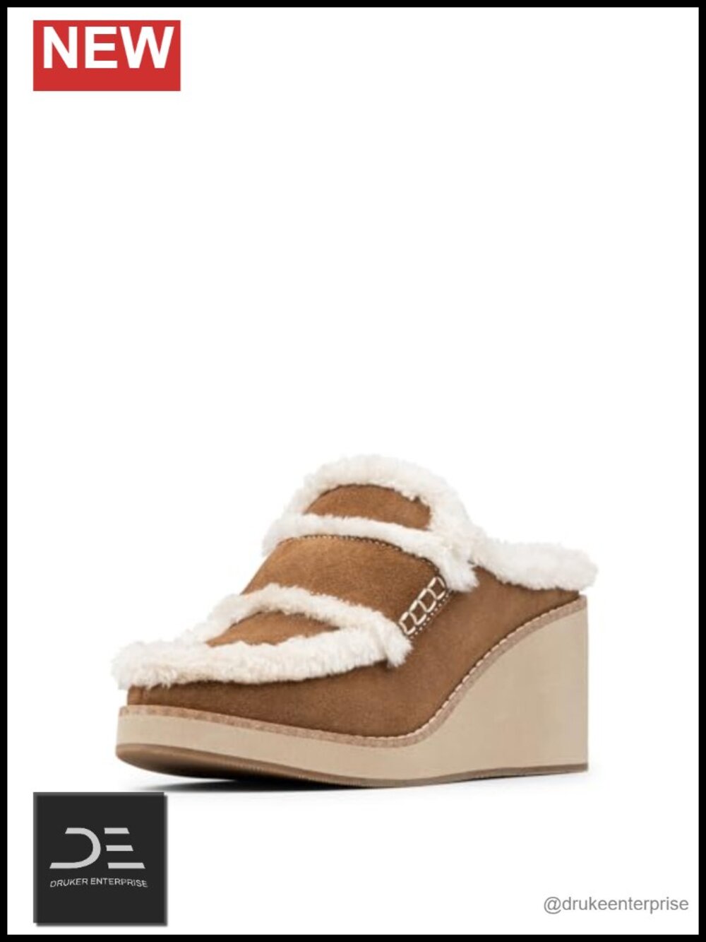 Women's Faux Shearling Suede Memory Foam Mule Wedges Slide-On Comfort Shoes